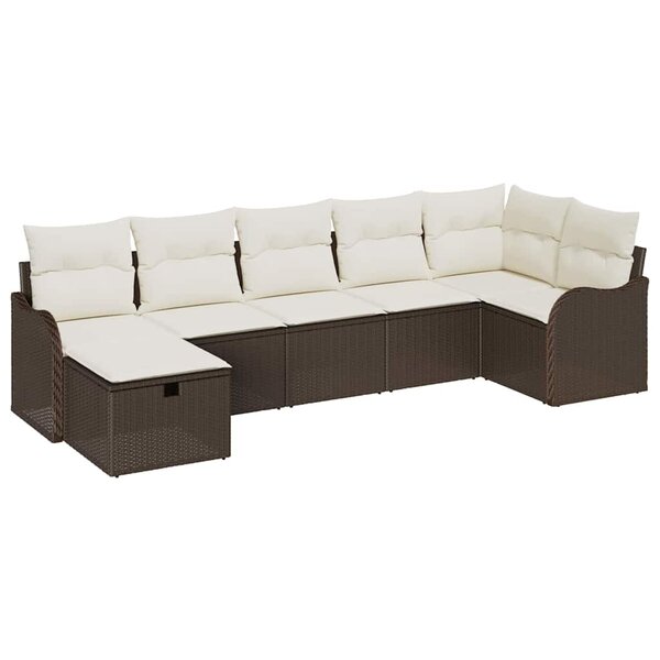 vidaXL Ensemble de canapé de jardin 7 Pièces Marron Poly rotin