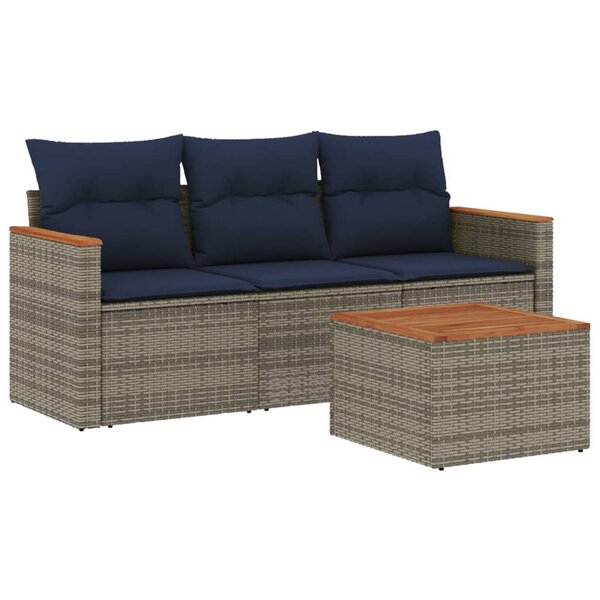 vidaXL Salon de jardin 4 Pièces avec coussins gris résine tressée