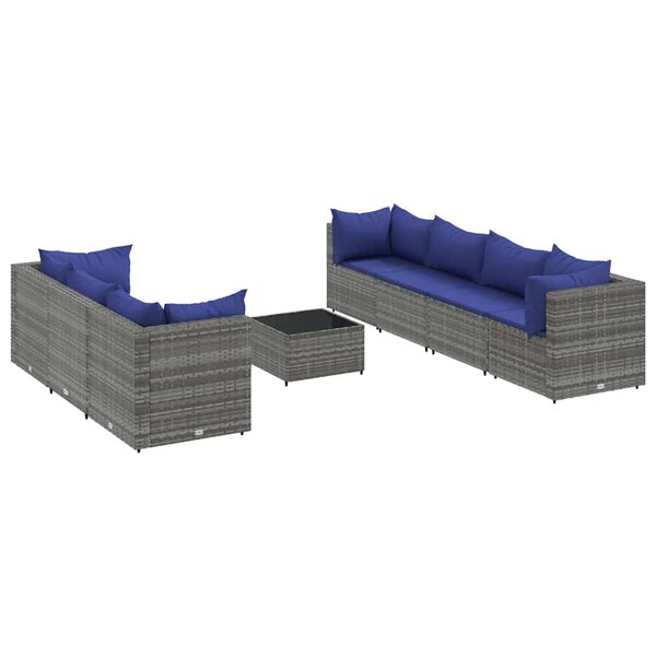 vidaXL Salon de jardin 8 Pièces avec coussins Gris Résine tressée