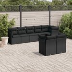 vidaXL Salon de jardin 8 Pièces avec coussins noir résine tressée