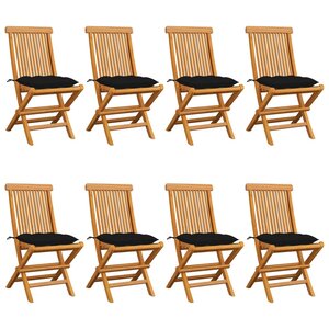 vidaXL Chaises de jardin et coussins noir lot de 8 Bois de teck massif
