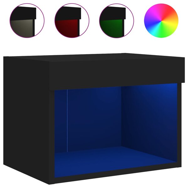 vidaXL Table de chevet murale avec lumières LED noir