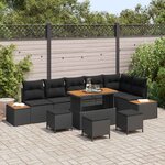 vidaXL Ensemble de canapé de jardin 10 Pièces Noir polyrotin
