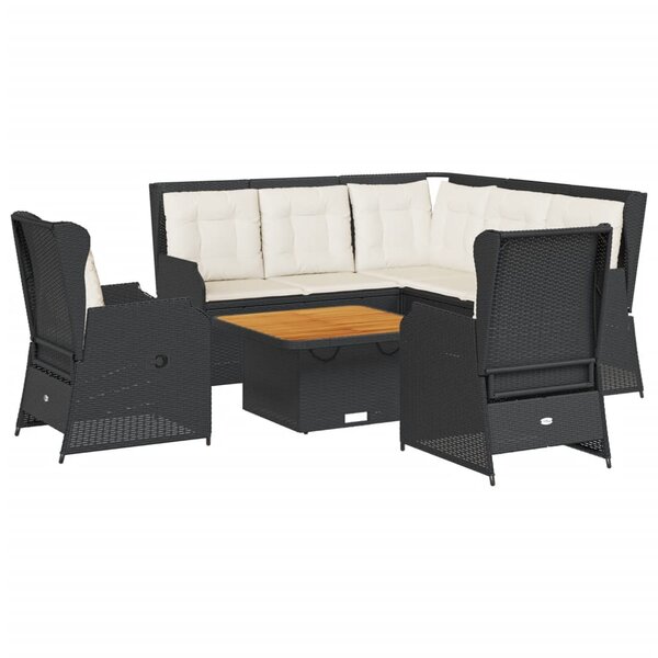 vidaXL Salon de jardin 6 Pièces avec coussins Noir Résine tressée