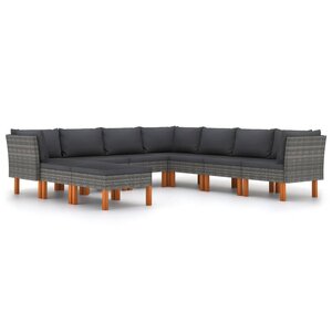 Salon de jardin meuble d'extérieur ensemble de mobilier 9 pièces avec coussins résine tressée gris 02_0018093