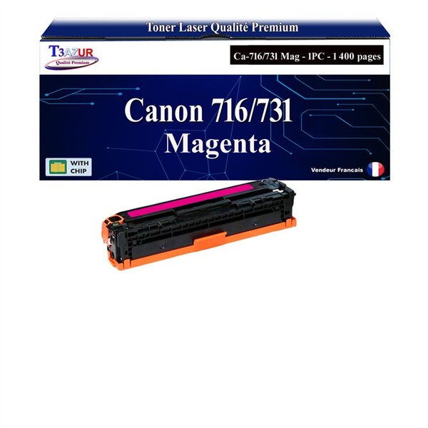 T3AZUR -Toner compatible avec Canon 716/731 (1978B002/6270B002) pour Canon LBP5050 LBP7100Cn LBP7110Cw MF623Cn MF628Cw MF8030CN MF8040CN MF8050CN MF8080CW MF8230Cn MF8280Cw - Magenta
