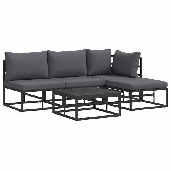 vidaXL Ensemble de canapé de jardin avec coussin 5 Pièces Noir Aluminium