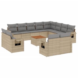 vidaXL Salon de jardin avec coussins 13 Pièces beige résine tressée