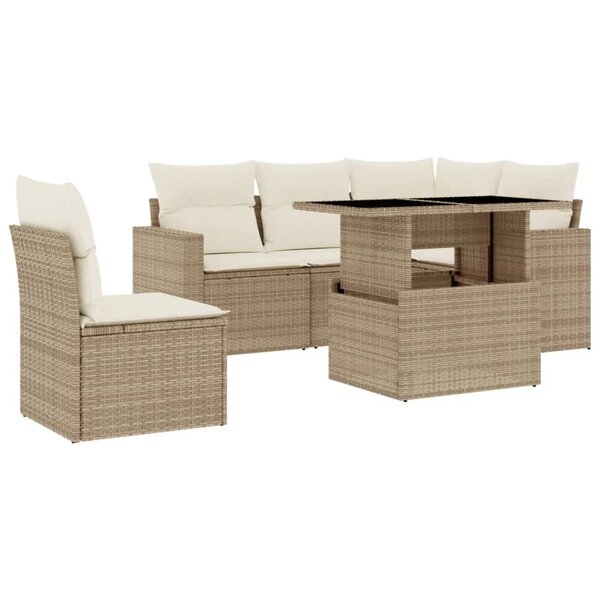 vidaXL Salon de jardin avec coussins 6 Pièces beige résine tressée