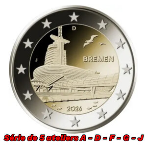 2 euros commémoratives Allemagne 2026 Brême - les 5 ateliers.