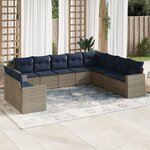 vidaXL Salon de jardin 10 Pièces avec coussins gris résine tressée