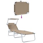 vidaXL Chaises longues pliantes 2 Pièces avec auvent en tissu Oxford 600D taupe