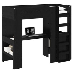 vidaXL Cadre de lit superposé avec bureau Chêne noir 80 x 200 cm