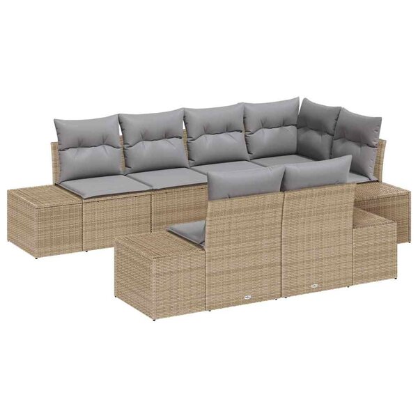 vidaXL Ensemble de canapé de jardin 7 Pièces Beige et gris polyrotin