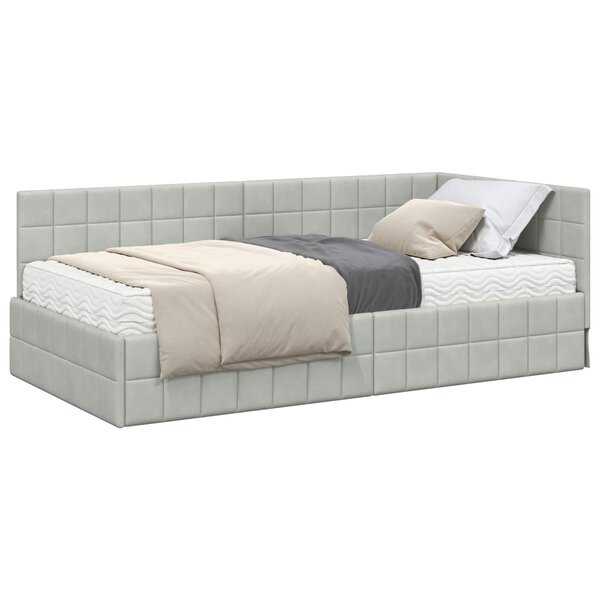 vidaXL Cadre de lit d'angle avec matelas 2 Pièces Gris clair Velours