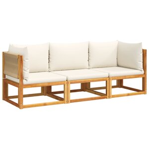 vidaXL Salon de jardin avec coussins 3 Pièces bois massif d'acacia