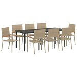vidaXL Ensemble de salle à manger pour jardin 9 Pièces Beige polyrotin