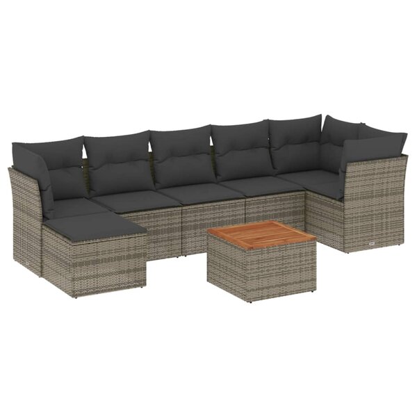 vidaXL Salon de jardin 8 Pièces avec coussins gris résine tressée