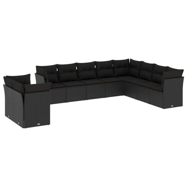 vidaXL Salon de jardin 10 Pièces avec coussins noir résine tressée