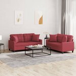 vidaXL Ensemble de canapés 2 Pièces et coussins rouge bordeaux similicuir