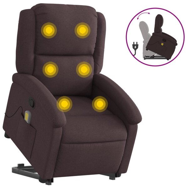 vidaXL Fauteuil inclinable de massage Marron foncé Tissu
