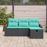 vidaXL Ensemble de Canapés avec coussin 4 Pièces Noir Poly rotin
