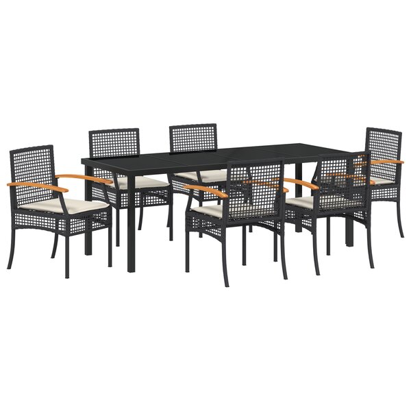 vidaXL Ensemble de salle à manger de jardin 7 pièces avec coussins noir poly rattan
