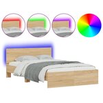 vidaXL Cadre de lit avec tête de lit et LED chêne sonoma 140x190 cm