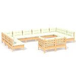 vidaXL Salon de jardin 12 Pièces avec coussins crème Bois de pin massif