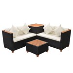 vidaXL Salon de jardin 4 Pièces avec coussins Résine tressée Noir