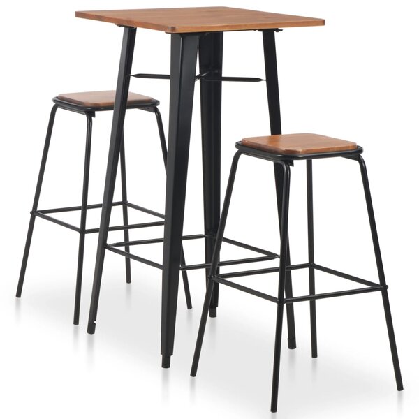 vidaXL Mobilier de bar 3 Pièces Acier Noir et marron
