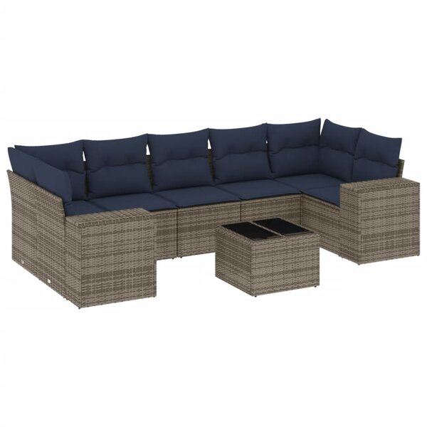 vidaXL Salon de jardin 8 Pièces avec coussins gris résine tressée