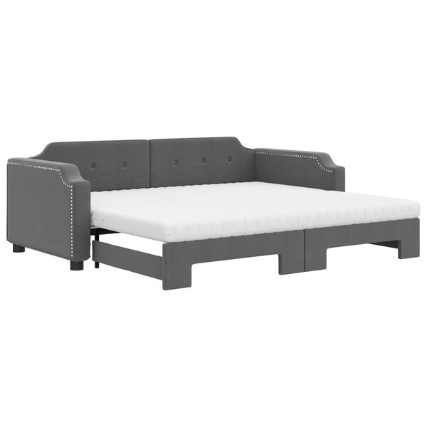 vidaXL Lit de jour avec gigogne et matelas gris foncé 90x200 cm tissu