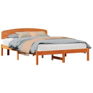 vidaXL Cadre de lit avec tête de lit Brun cire 140 x 200 cm Pin massif