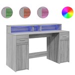 vidaXL Bureau et lumières LED sonoma gris 140x55x91 cm bois ingénierie