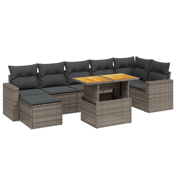 vidaXL Salon de jardin 8 Pièces avec coussins gris résine tressée