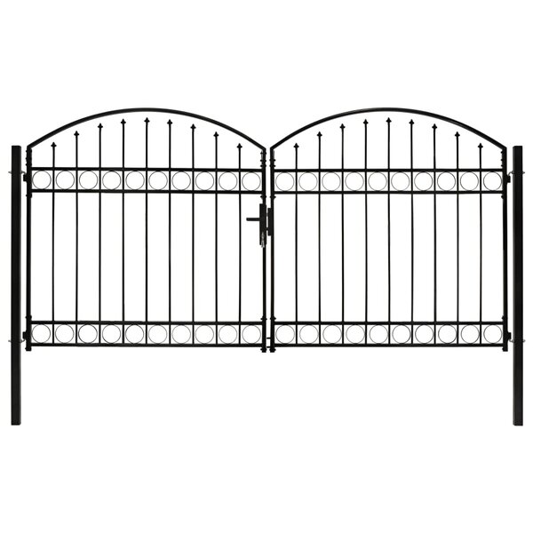 vidaXL Portillon double porte avec dessus arqué Acier 300x150 cm Noir