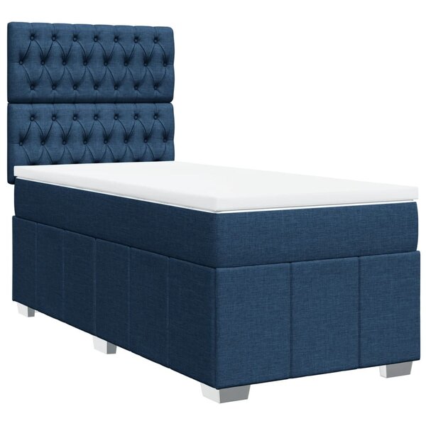 vidaXL Sommier à lattes de lit avec matelas Bleu 90x190 cm Tissu