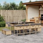 vidaXL Ensemble à manger de jardin coussins 13 Pièces mélange beige rotin