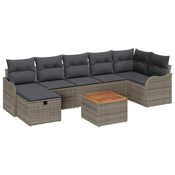vidaXL Ensemble de canapé de jardin avec coussin 8 Pièces Gris Poly rotin