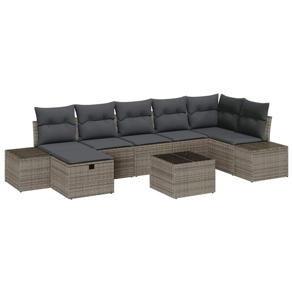 vidaXL Ensemble de canapé de jardin avec coussin 8 Pièces Gris Poly rotin