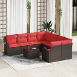 vidaXL Ensemble de Canapés avec coussin 9 Pièces Beige et Rouge polyrotin