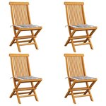 vidaXL Chaises de jardin et coussins à carreaux gris 4 Pièces Teck massif