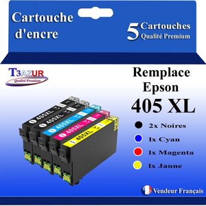 T3AZUR - 5x Cartouches compatibles avec Epson WorkForce Pro WF-7830DTWF (2Noires + 1Cyan + 1 Magenta + 1 Jaune)