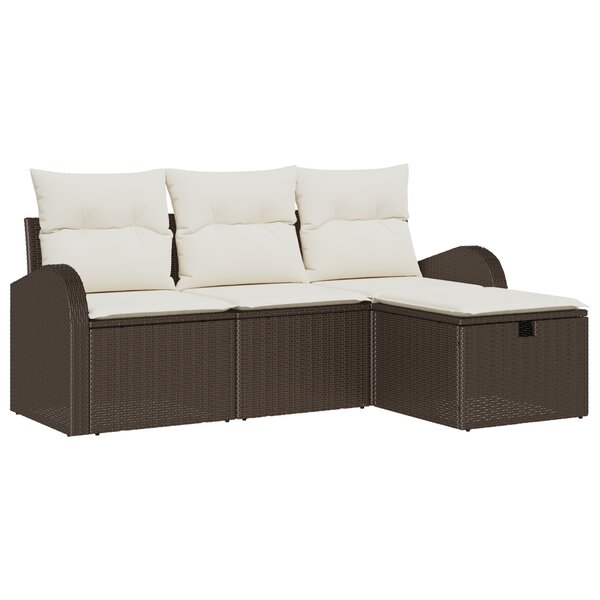 Ensemble de 4 pièces de canapé de jardin avec coussins en rotin poly marron