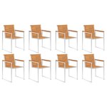 vidaXL Chaises de jardin lot de 8 avec coussins Bois d'acacia solide