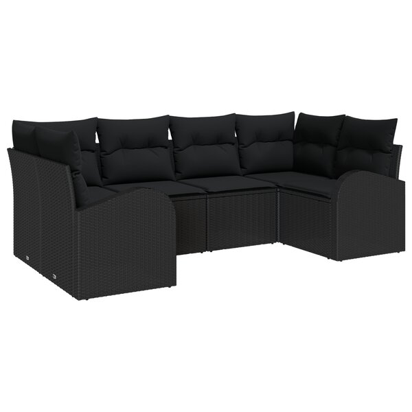 vidaXL Ensemble de Canapé de Jardin 6 Pièces avec Coussins Noir Rattan Synthétique