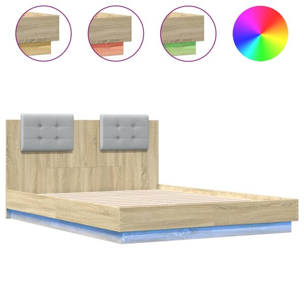 vidaXL Cadre de lit tête de lit et lumières LED chêne sonoma 140x190cm