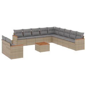 vidaXL Salon de jardin et coussins 12 Pièces mélange beige résine tressée
