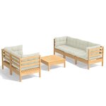 Salon de jardin meuble d'extérieur ensemble de mobilier 6 pièces avec coussins crème bois de pin 02_0016751